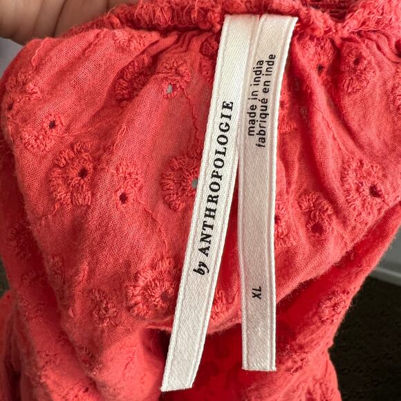 Anthropologie Orange Eyelet Flowy Top Sz XL Boho Cottagecore Bohemian - Picture 3 of 6